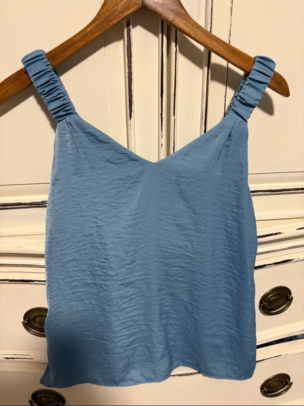 1. State Dusty Blue V-Neck Ruched Strap Camisole - Picture 1 of 4